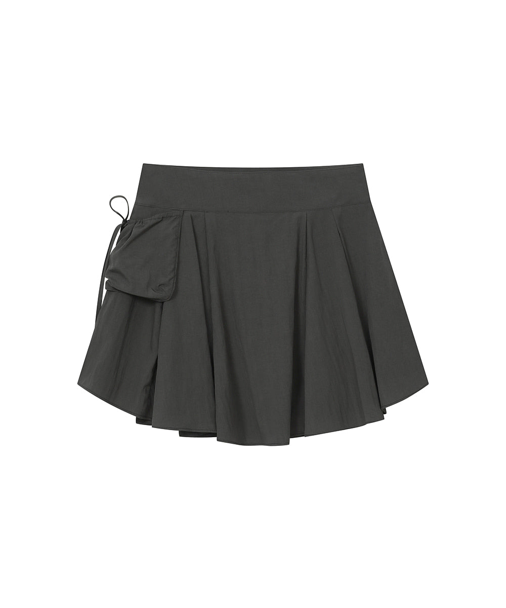 DRAPED SIDE POCKET MIDI SKIRT CHARCOAL