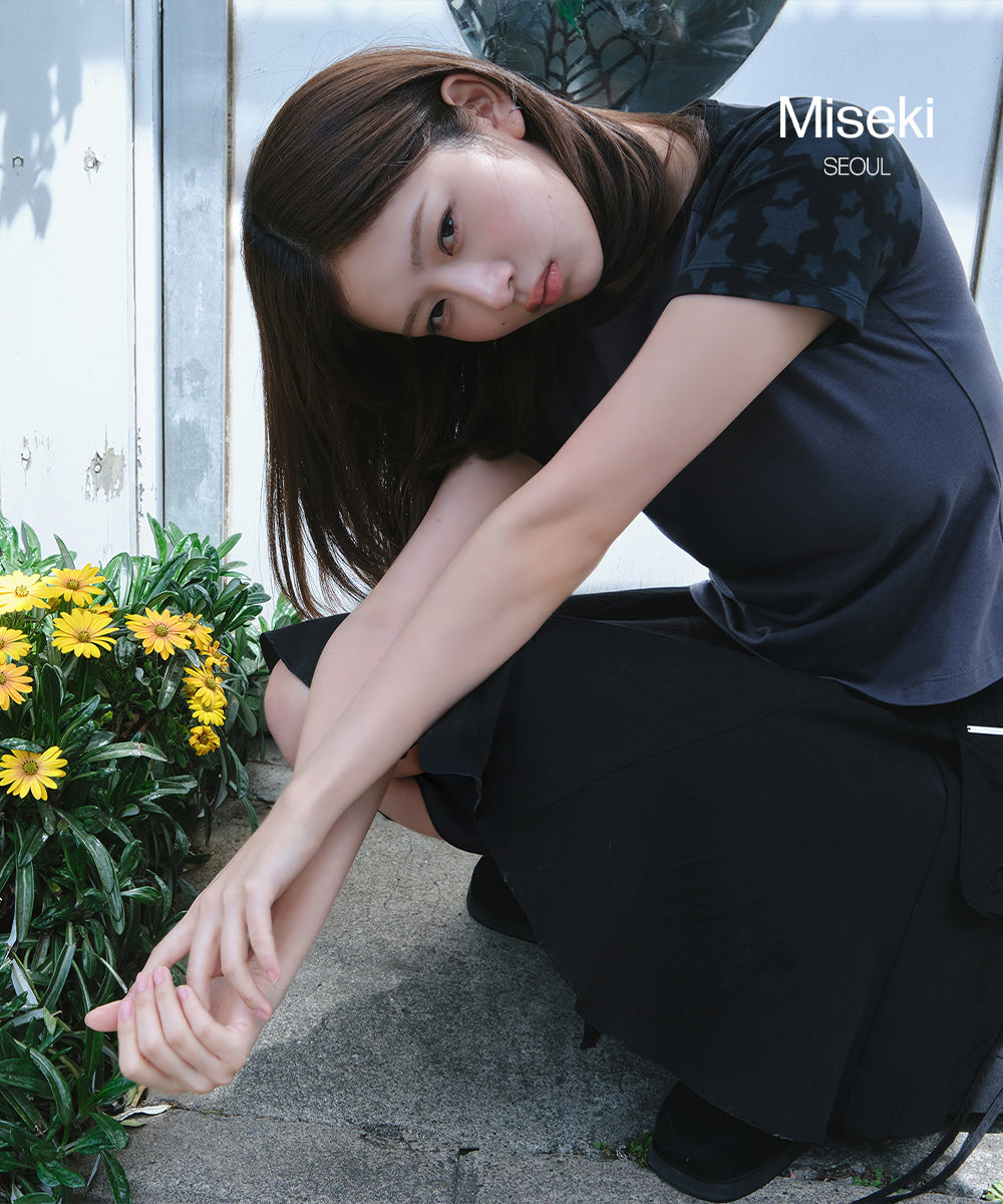 DRAPED SIDE POCKET MIDI SKIRT CHARCOAL