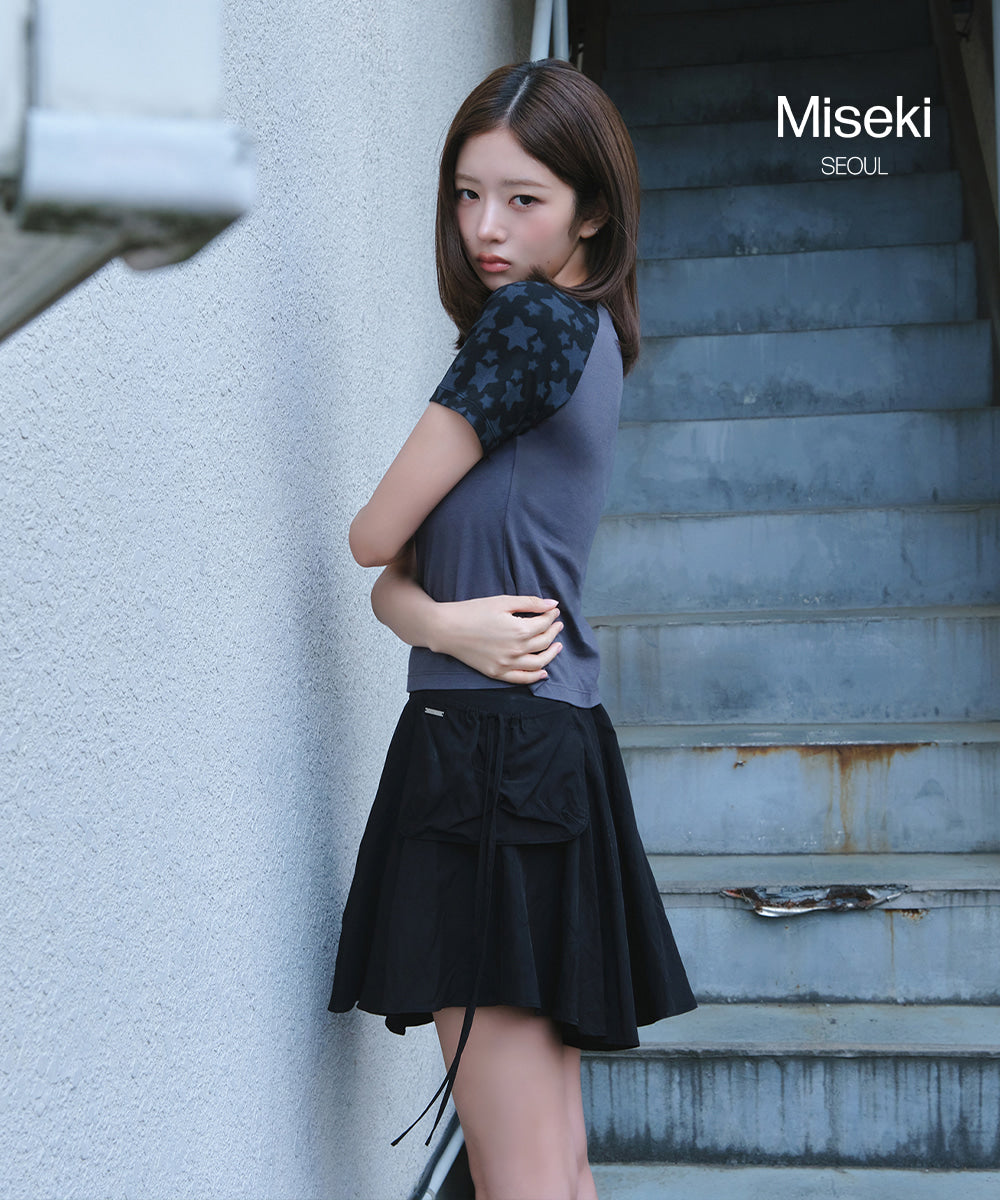 DRAPED SIDE POCKET MIDI SKIRT CHARCOAL