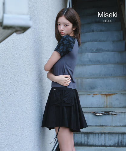 DRAPED SIDE POCKET MIDI SKIRT CHARCOAL