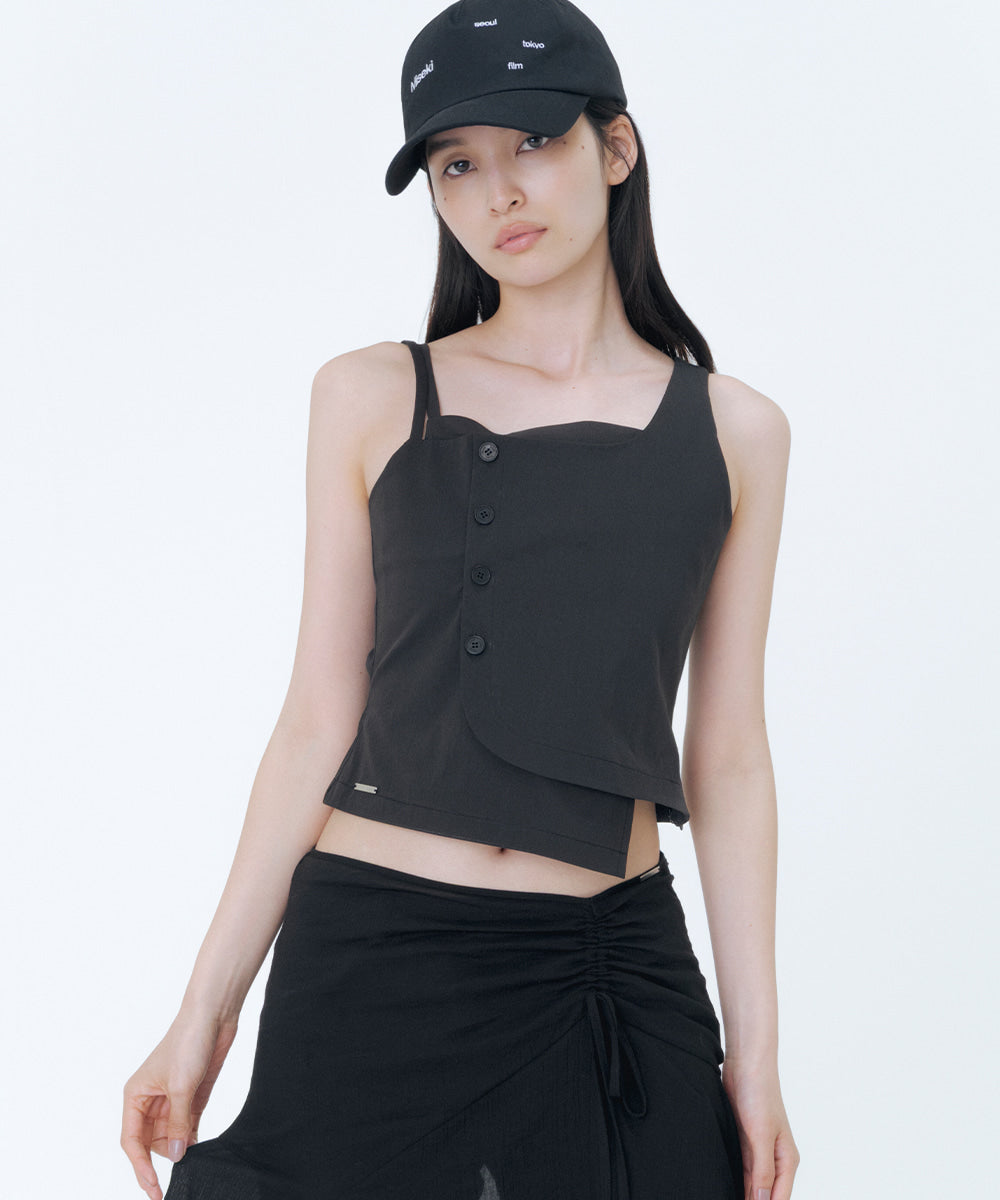 LAYERED BUTTON SLEEVELESS TOP BLACK