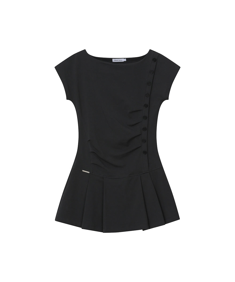 PLEATS BUTTON MINI ONE PIECE BLACK