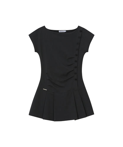 PLEATS BUTTON MINI ONE PIECE BLACK
