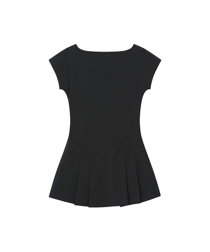 PLEATS BUTTON MINI ONE PIECE BLACK