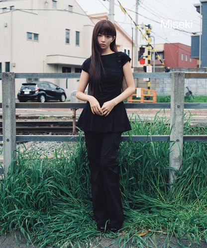 PLEATS BUTTON MINI ONE PIECE BLACK