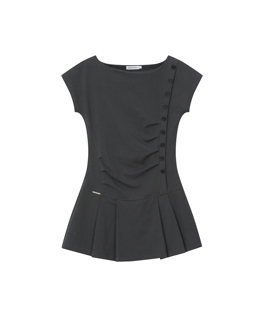 PLEATS BUTTON MINI ONE PIECE CHARCOAL