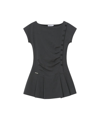 PLEATS BUTTON MINI ONE PIECE CHARCOAL