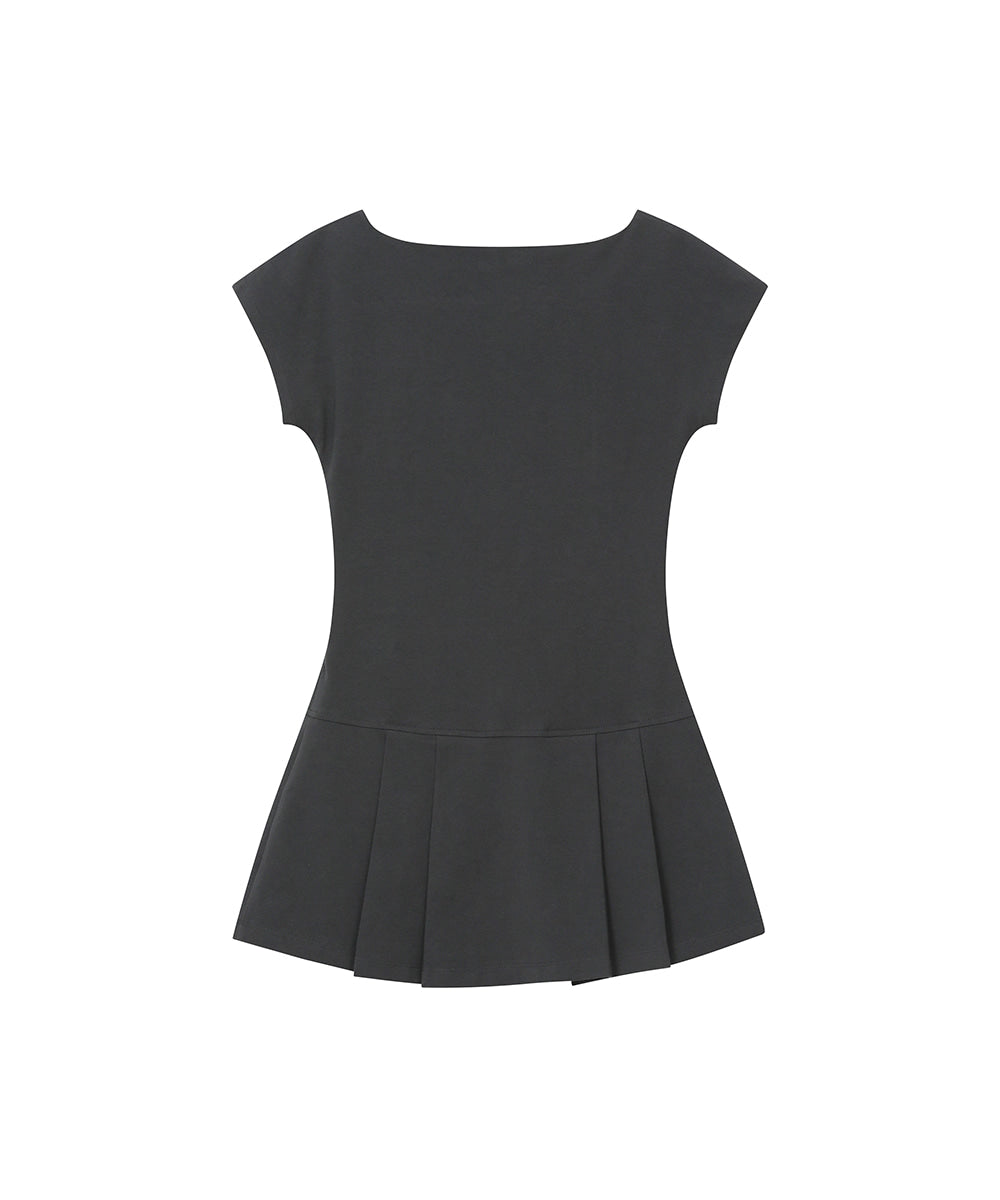PLEATS BUTTON MINI ONE PIECE CHARCOAL