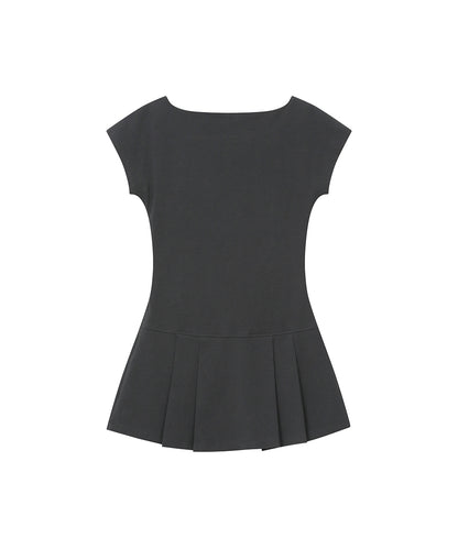 PLEATS BUTTON MINI ONE PIECE CHARCOAL