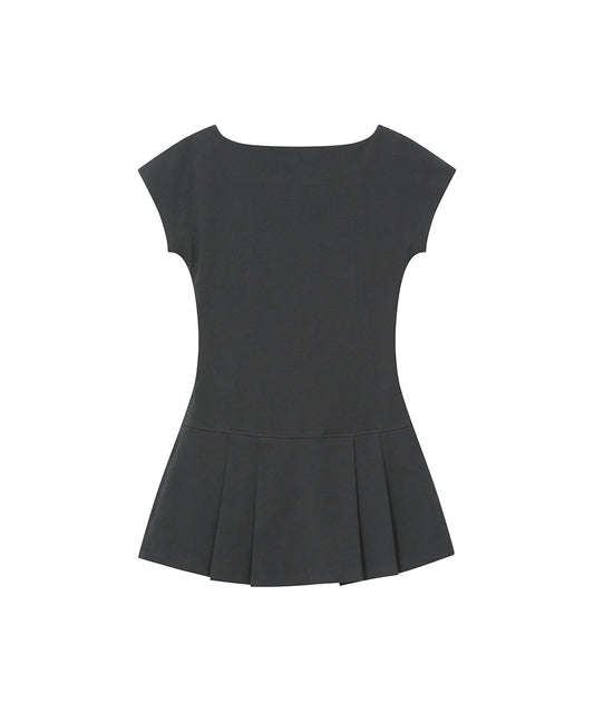 PLEATS BUTTON MINI ONE PIECE CHARCOAL