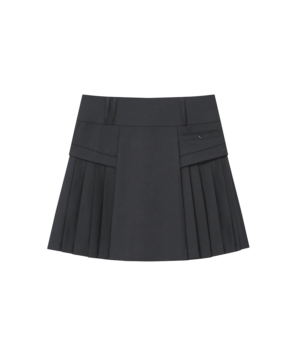 SIDE PLEATS LINE MIDI SKIRT CHARCOAL