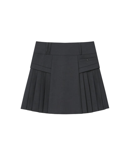 SIDE PLEATS LINE MIDI SKIRT CHARCOAL