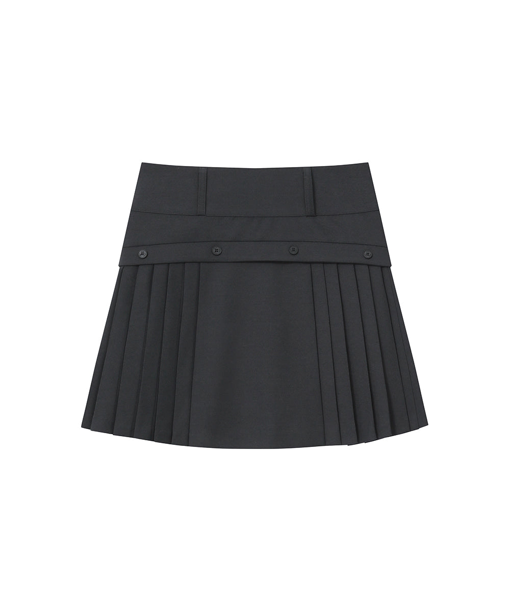 SIDE PLEATS LINE MIDI SKIRT CHARCOAL