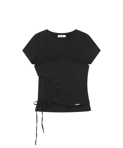 STRING SHIRRING SHORT SLEEVE BLACK
