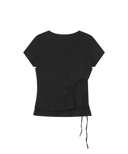 STRING SHIRRING SHORT SLEEVE BLACK