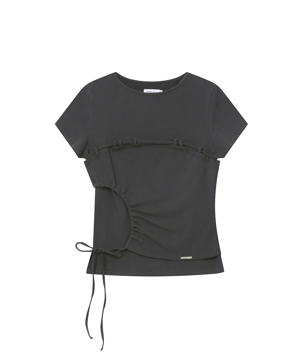 STRING SHIRRING SHORT SLEEVE CHARCOAL