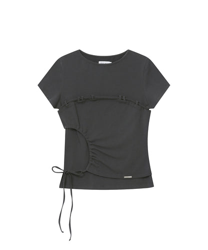 STRING SHIRRING SHORT SLEEVE CHARCOAL