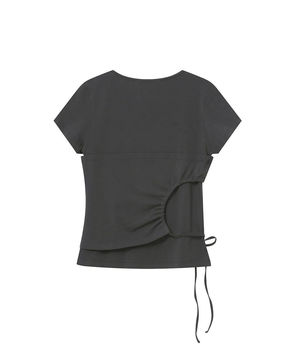 STRING SHIRRING SHORT SLEEVE CHARCOAL