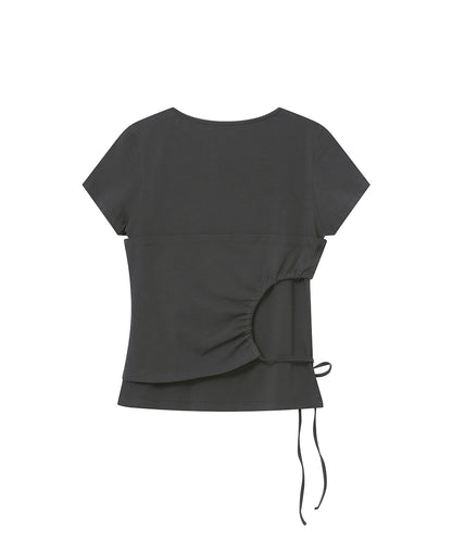 STRING SHIRRING SHORT SLEEVE CHARCOAL