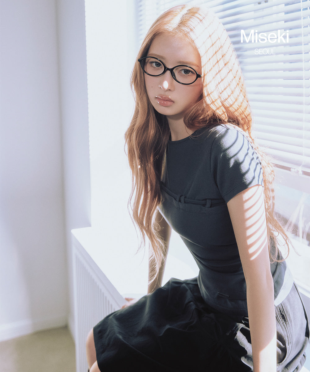 STRING SHIRRING SHORT SLEEVE CHARCOAL