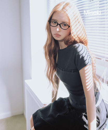 STRING SHIRRING SHORT SLEEVE CHARCOAL