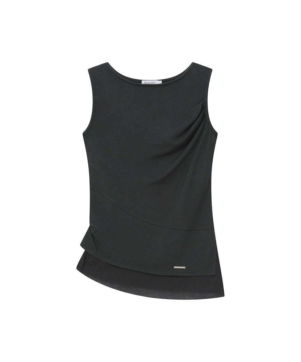 UNBALANCED SHEER LAYERED SLEEVELESS CHARCOAL
