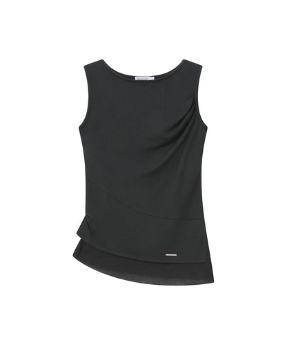 UNBALANCED SHEER LAYERED SLEEVELESS CHARCOAL