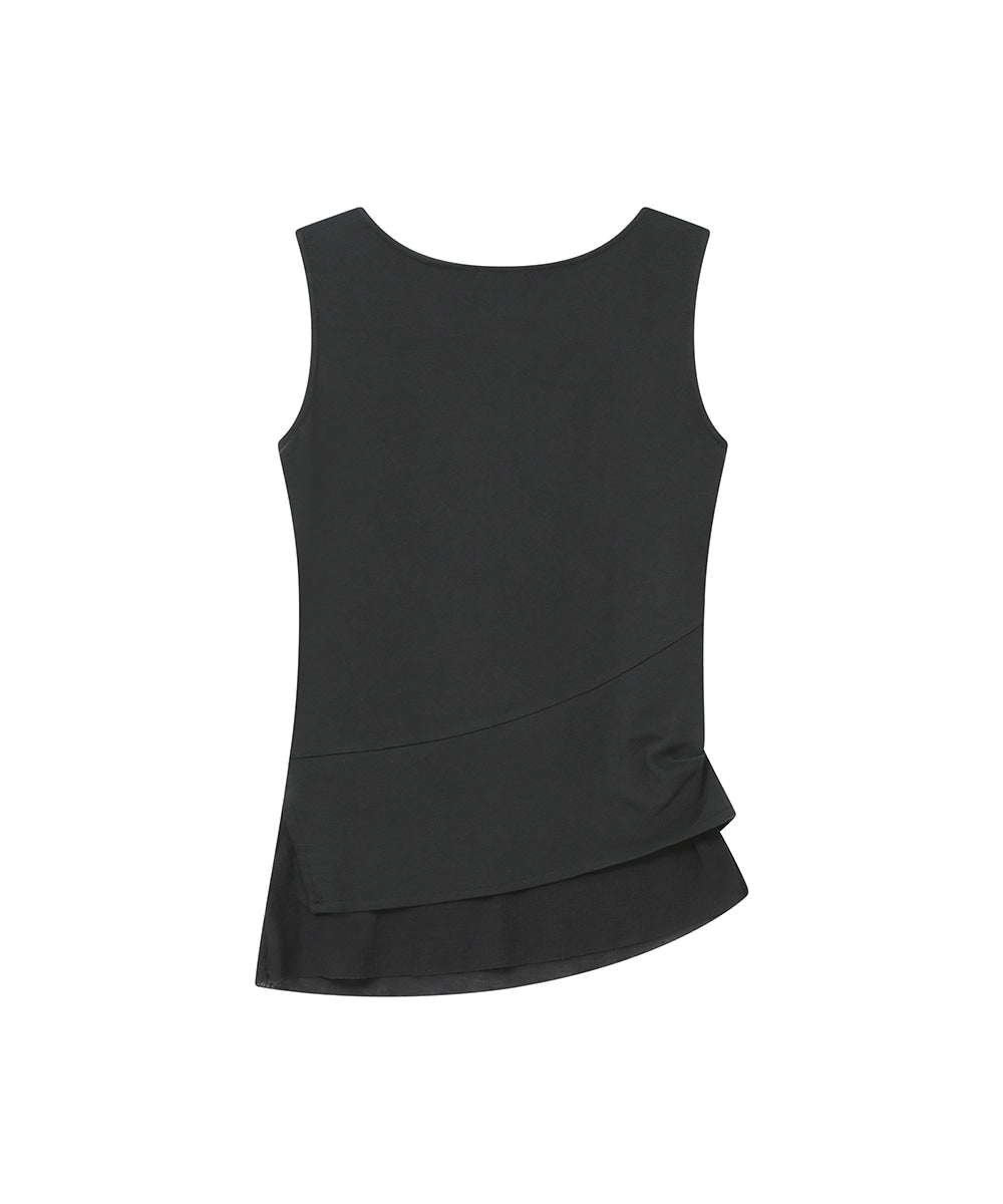 UNBALANCED SHEER LAYERED SLEEVELESS CHARCOAL