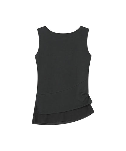 UNBALANCED SHEER LAYERED SLEEVELESS CHARCOAL