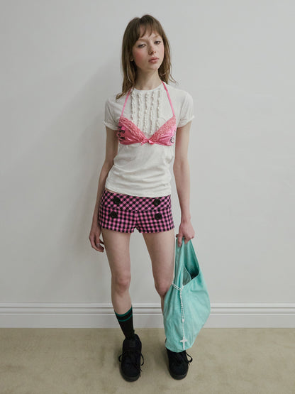 NEW EMO GINGHAM MICRO SHORTS PINK
