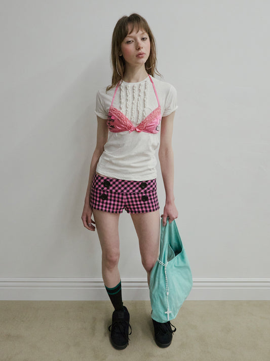 NEW EMO GINGHAM MICRO SHORTS PINK