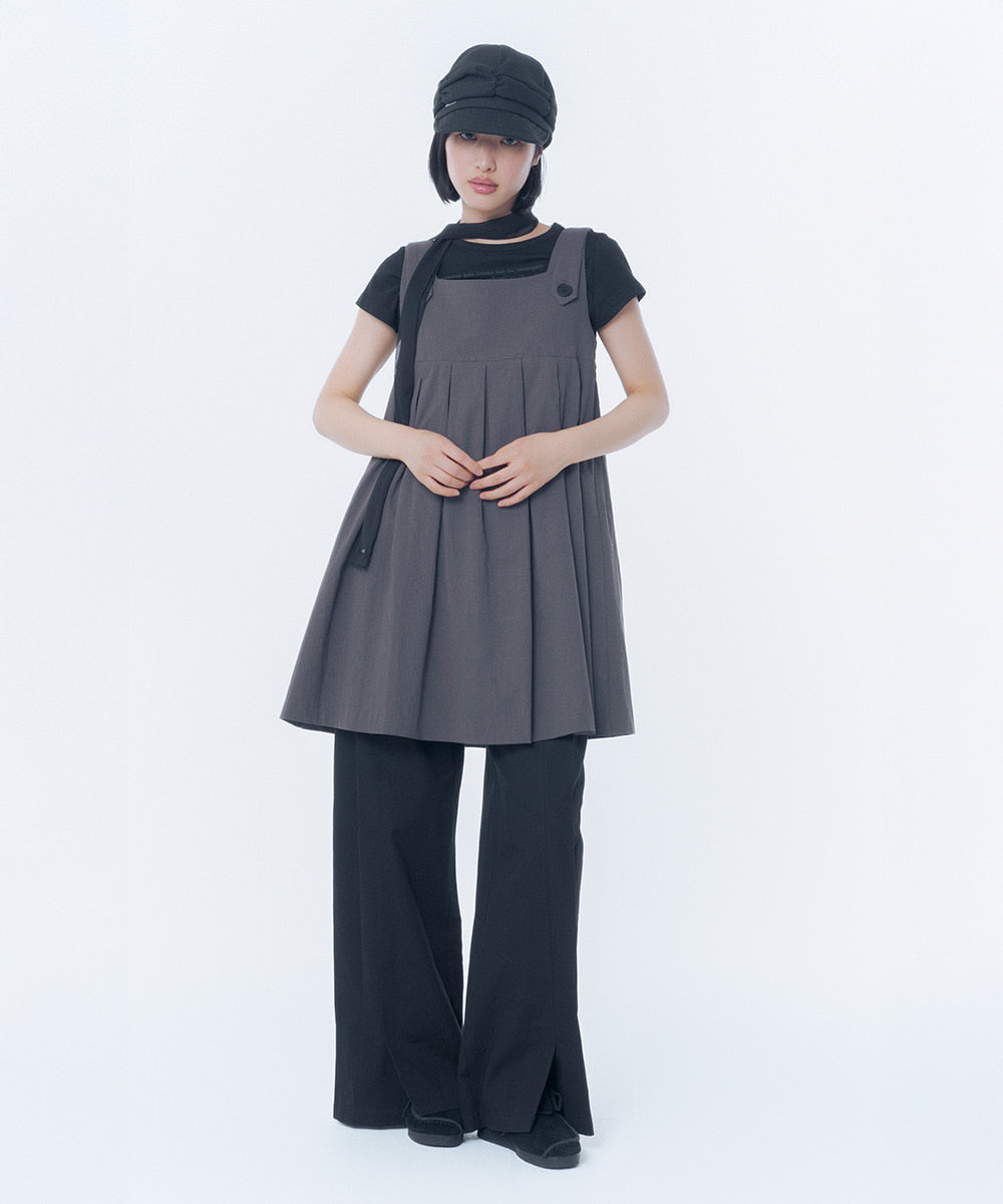 PLEATS BUTTON DOLL DRESS CHARCOAL