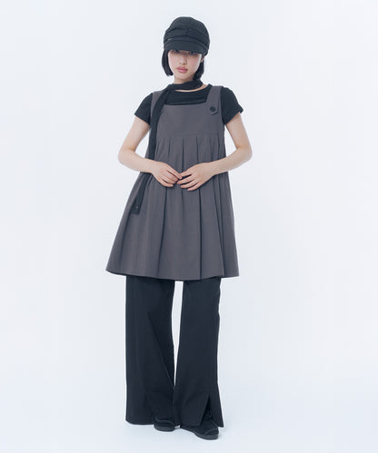 PLEATS BUTTON DOLL DRESS CHARCOAL