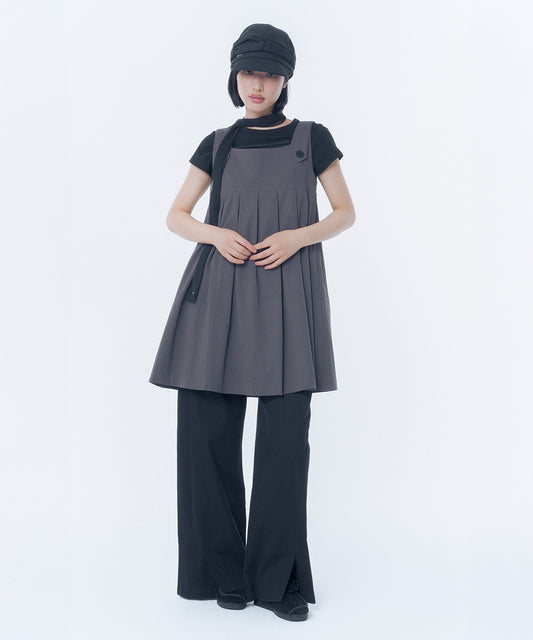 PLEATS BUTTON DOLL DRESS CHARCOAL