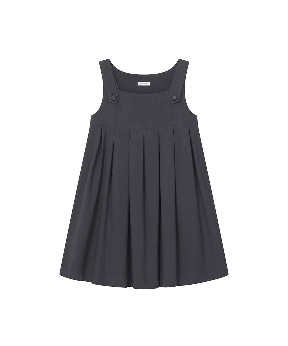 PLEATS BUTTON DOLL DRESS CHARCOAL