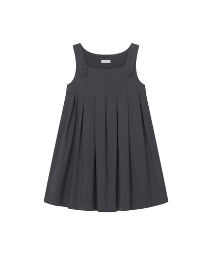 PLEATS BUTTON DOLL DRESS CHARCOAL