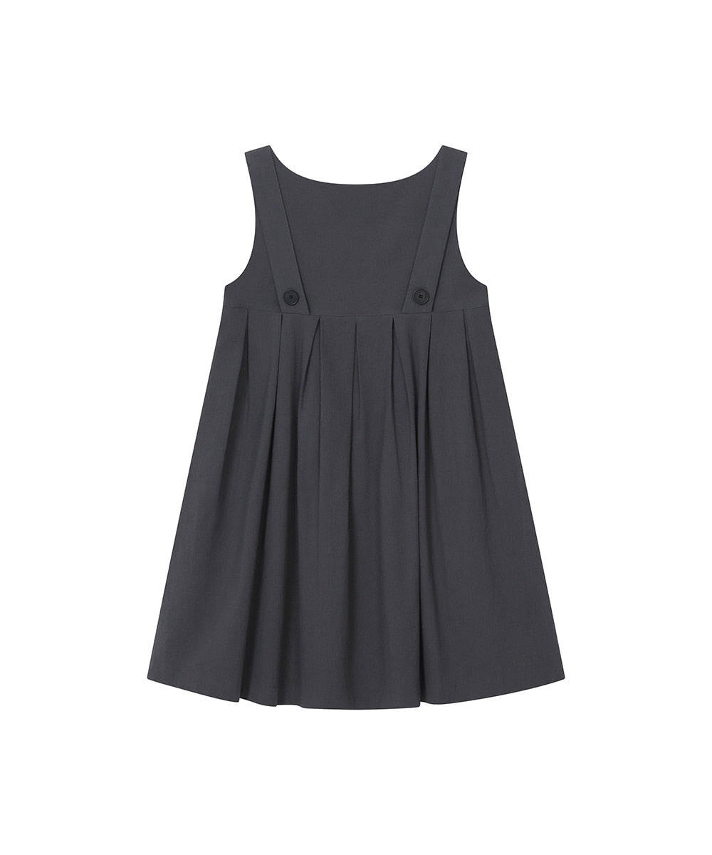 PLEATS BUTTON DOLL DRESS CHARCOAL