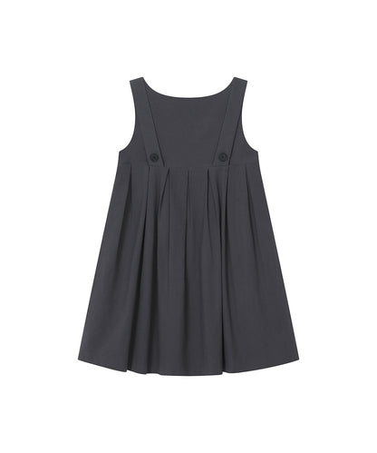 PLEATS BUTTON DOLL DRESS CHARCOAL