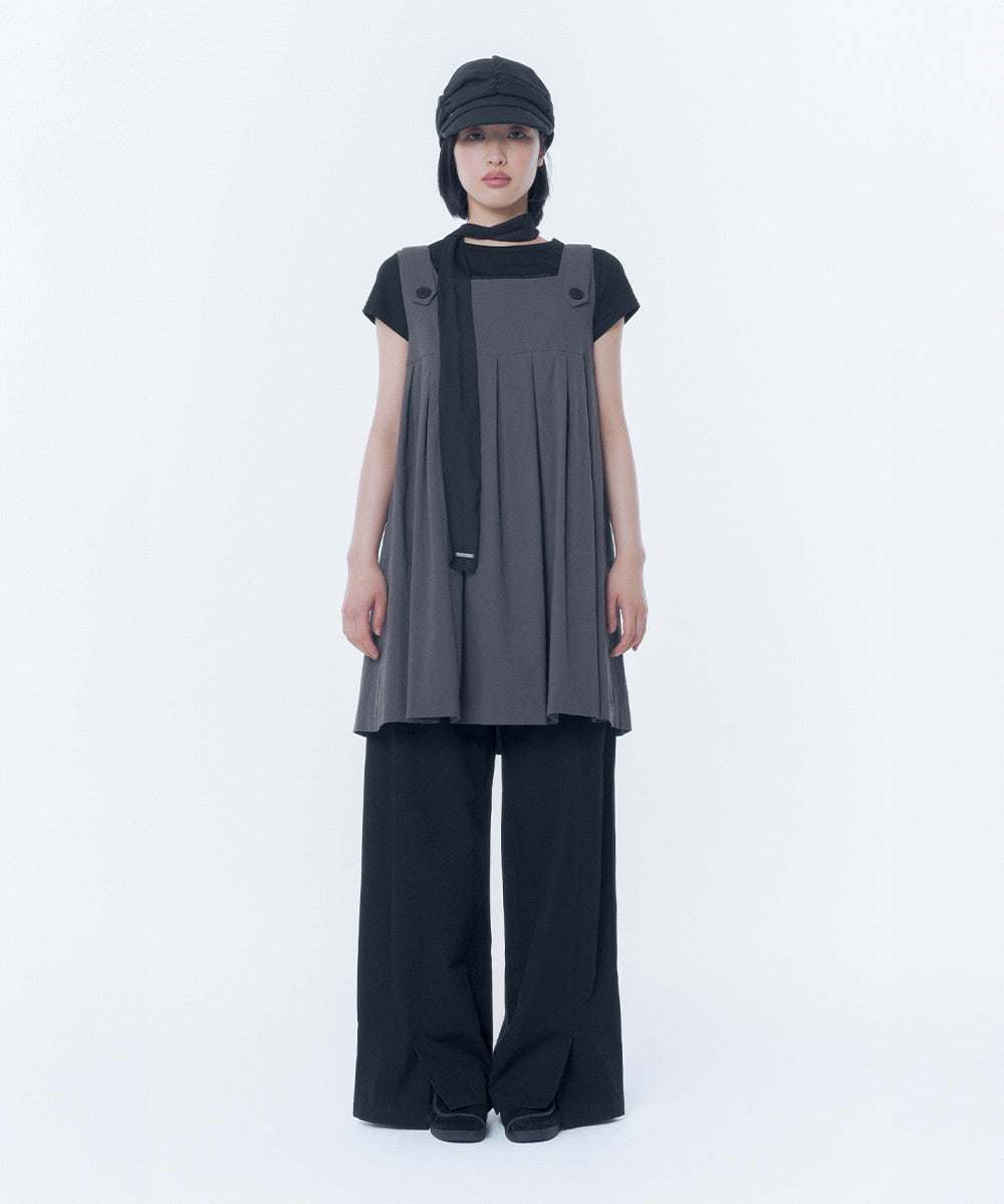 PLEATS BUTTON DOLL DRESS CHARCOAL