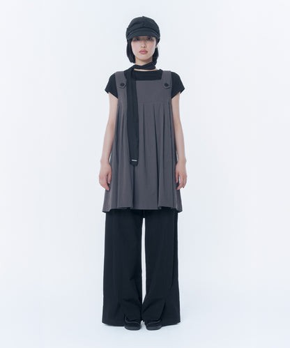 PLEATS BUTTON DOLL DRESS CHARCOAL