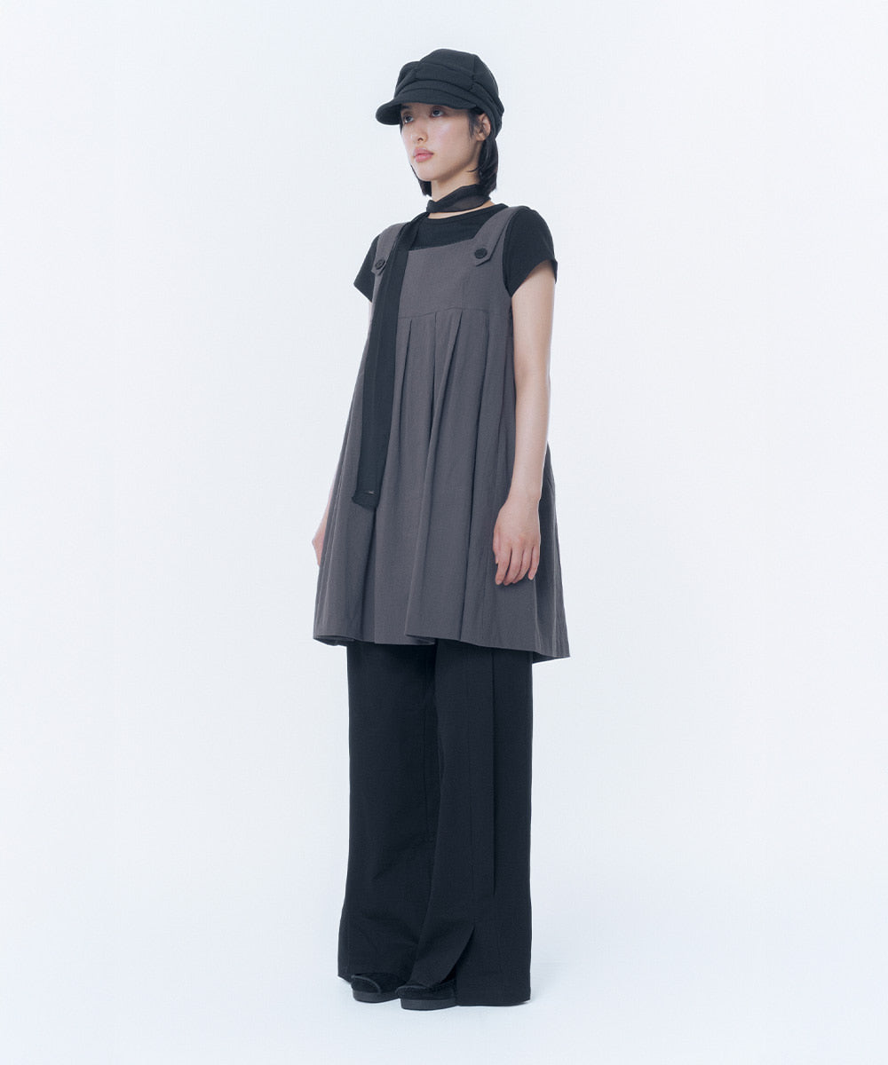 PLEATS BUTTON DOLL DRESS CHARCOAL