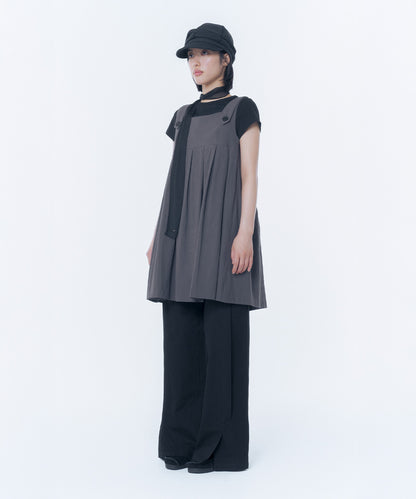 PLEATS BUTTON DOLL DRESS CHARCOAL