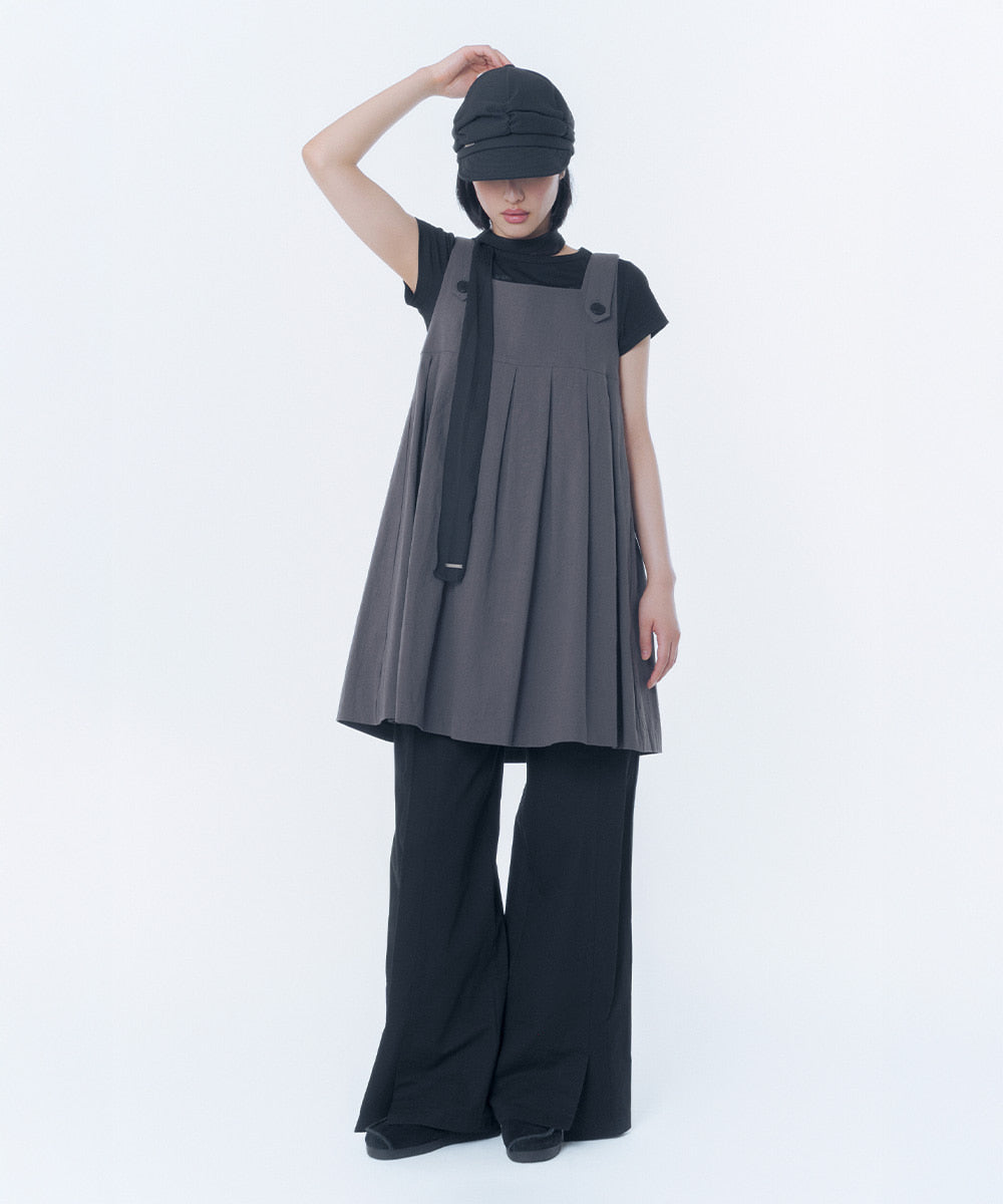 PLEATS BUTTON DOLL DRESS CHARCOAL