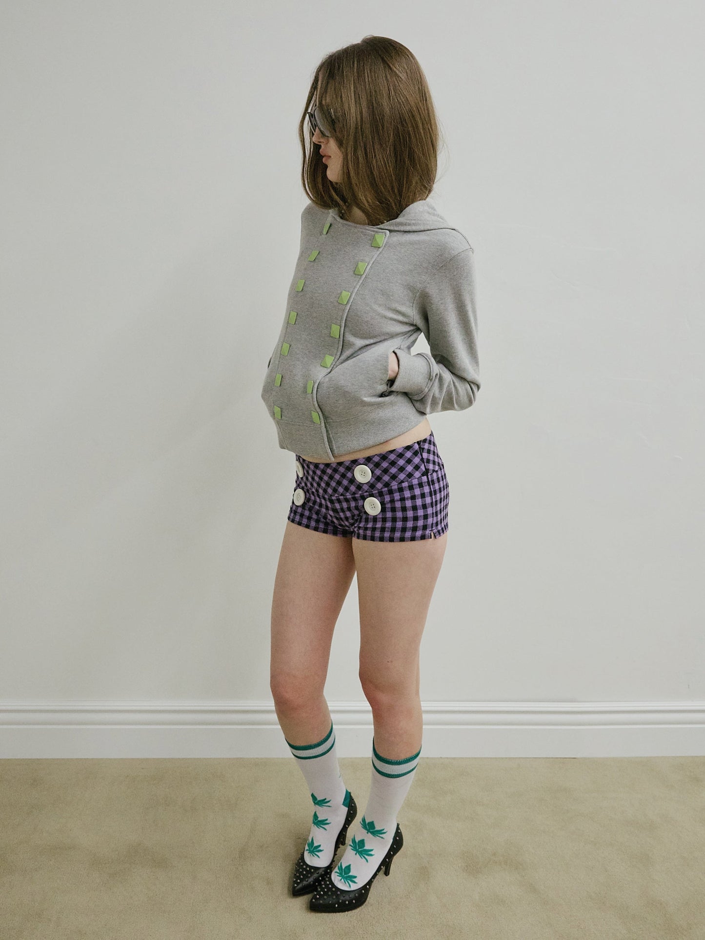 NEW EMO GINGHAM MICRO SHORTS PURPLE
