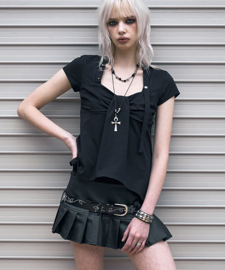 RIBBON DRAPE STUD TOP BLACK