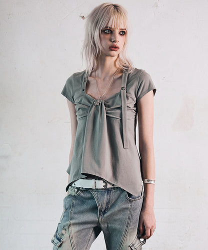 RIBBON DRAPE STUD TOP GREY