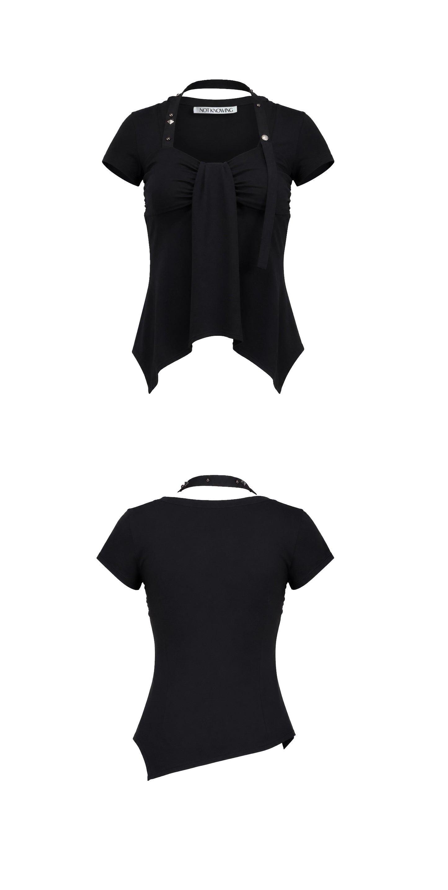 RIBBON DRAPE STUD TOP BLACK