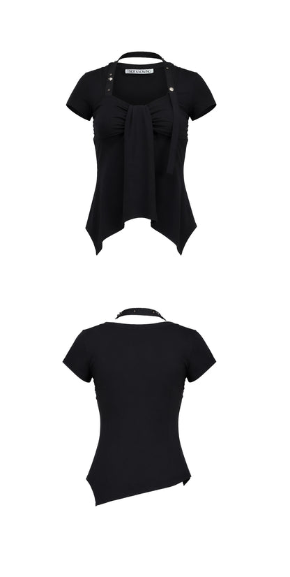RIBBON DRAPE STUD TOP BLACK