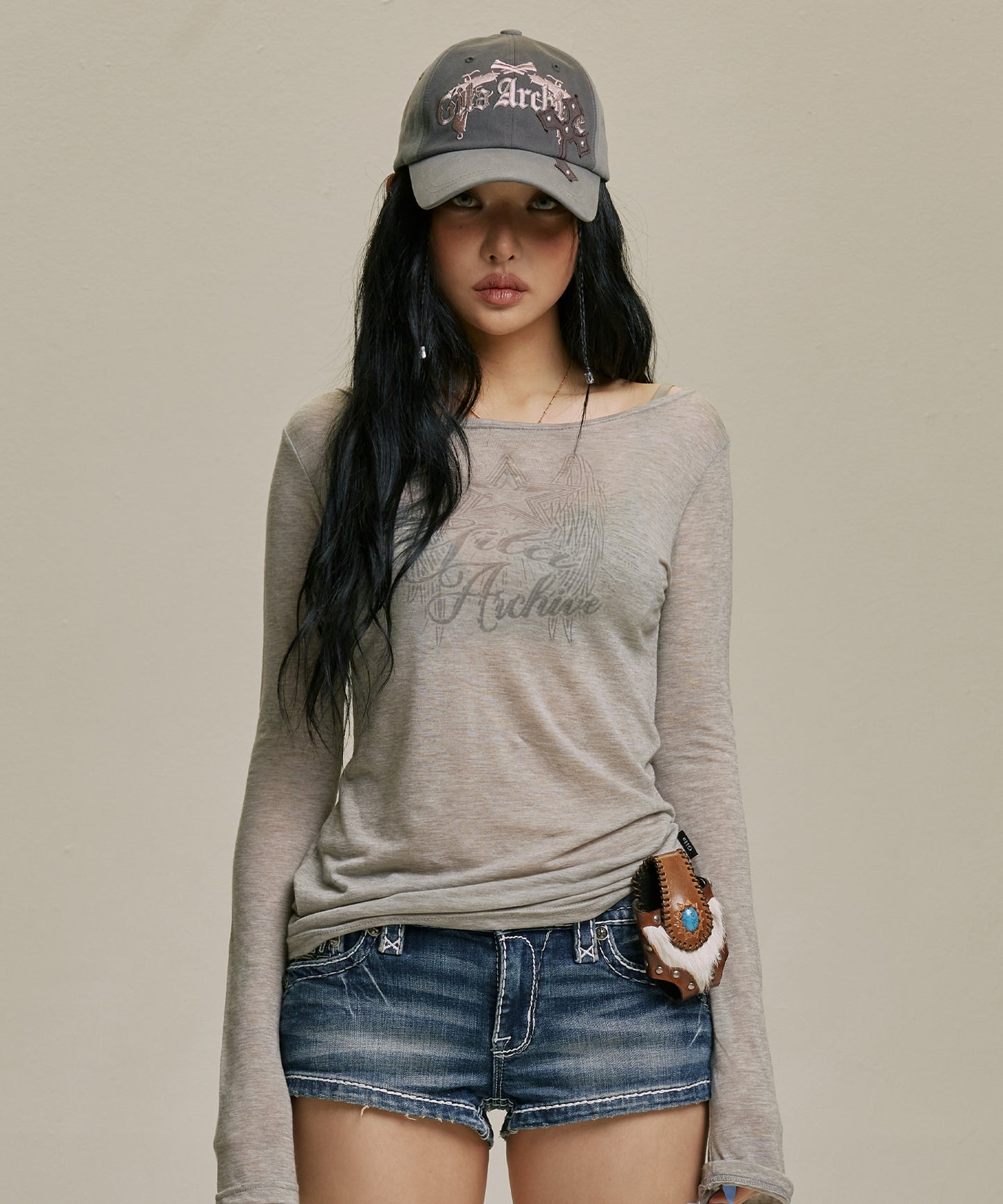 STAR WING SHEER LONG SLEEVE GREY