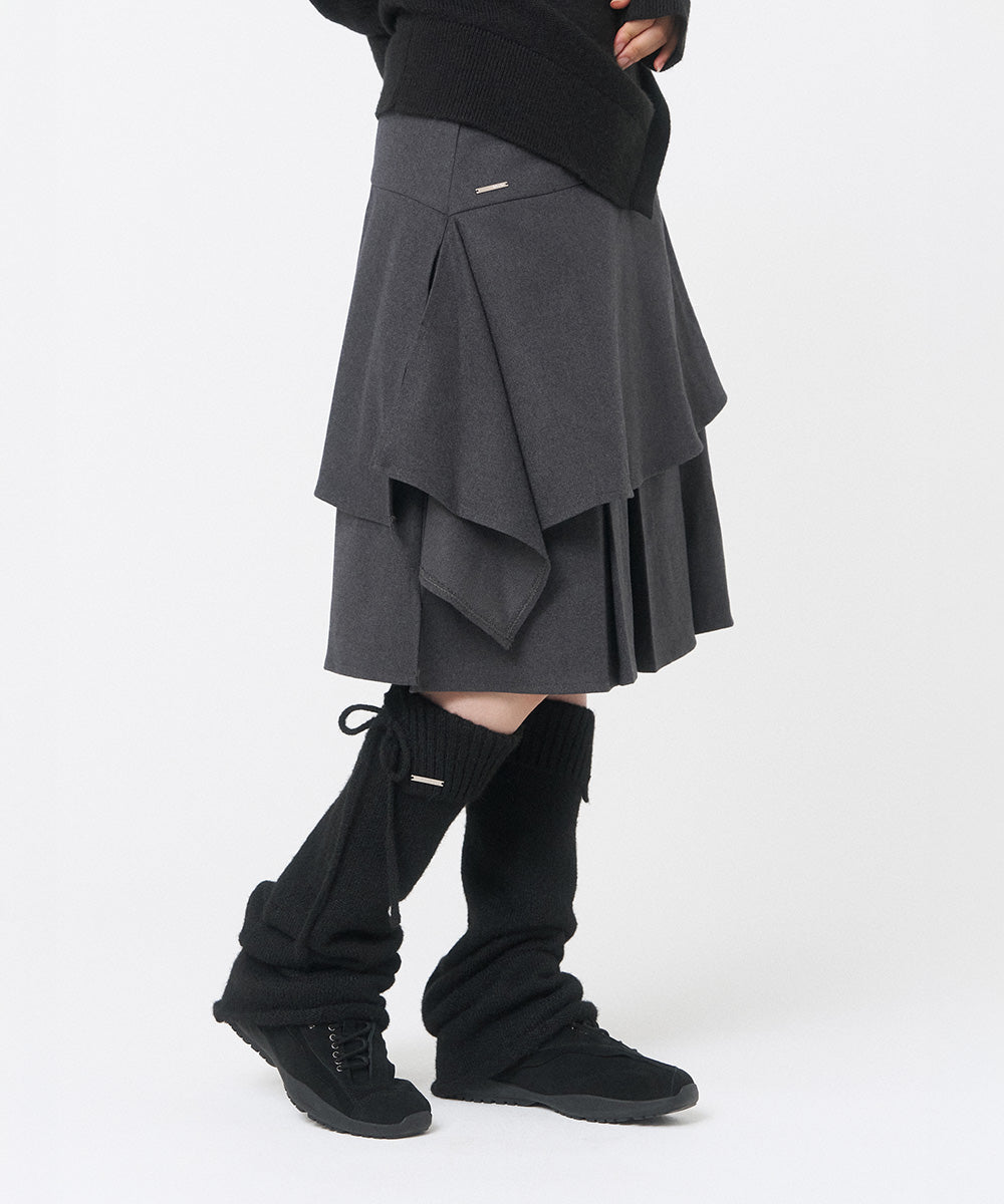 SEI LAYERED MIDI SKIRT CHARCOAL
